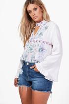 Boohoo Plus Diana Embroidered Choker Smock Top White