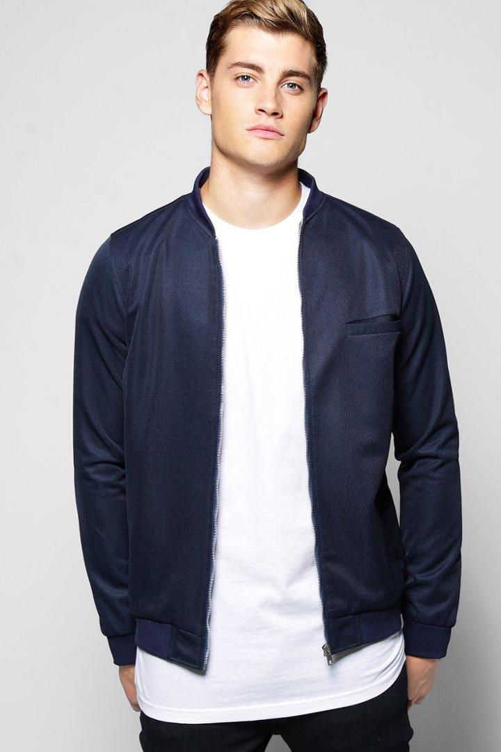 Boohoo Smart Lined Pique Zip Through Jacket Navy