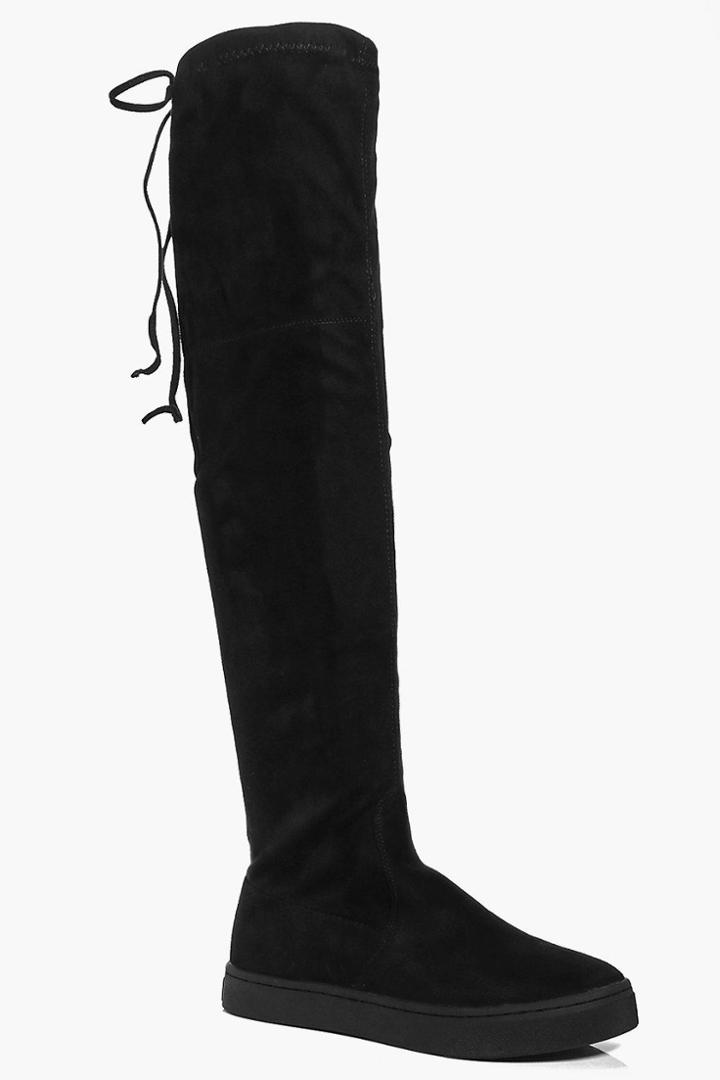 Boohoo Clara Skater Over The Knee Boot Black