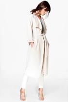 Boohoo Kat Shawl Collar Belted Scuba Crepe Duster Stone