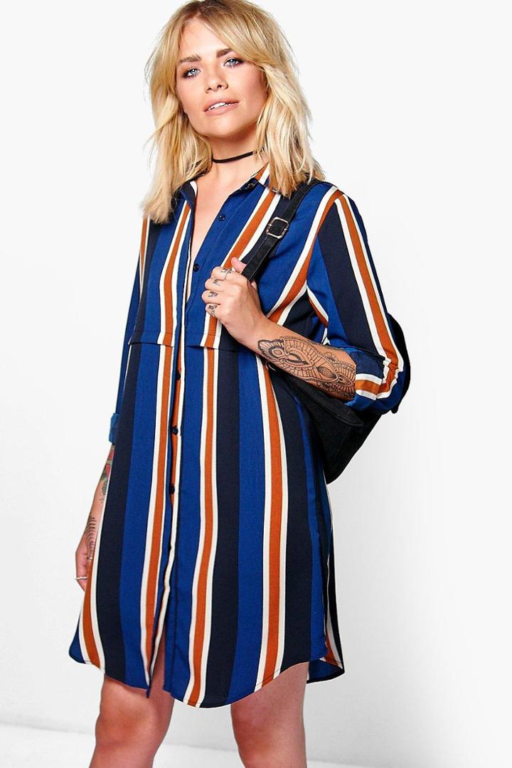 Boohoo Alicia Striped Woven Shirt Dress Multi