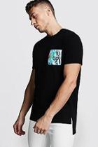 Boohoo Step Hem Tee With Botanical Pocket Print
