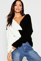 Boohoo Knitted Colour Block Twist Front Jumper