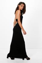Boohoo Louise Halter Neck Swing Dress With Pom Pom Trim Black