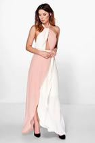 Boohoo Kicho Contrast Colour Halter Chiffon Maxi Dress