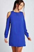 Boohoo Jen Solid Colour Open Shoulder Shift Dress