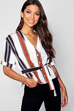 Boohoo Stripe Button Through Blouse