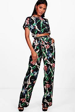 Boohoo Hannah Mixed Print Crop & Trouser Co-ord