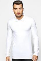 Boohoo Long Sleeve Muscle Fit Polo With Logo
