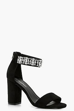 Boohoo Ellie Wide Fit Embellished Ankle Band Heels
