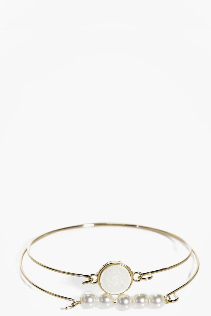 Boohoo Katherine Pearl And Plain Bracelet 2 Pack Gold