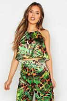 Boohoo Petite Satin Tropical Leopard Halter Top