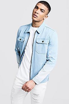 Boohoo Light Denim Zip Through Jackets