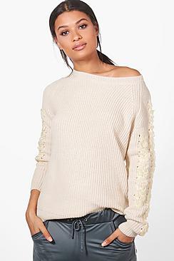 Boohoo Julia Ribbon Sleeve Jumper