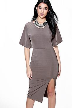 Boohoo Ciara Textured Frill Sleeve Midi Bodycon Dress
