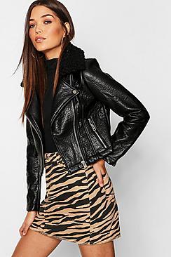 Boohoo Borg Collar Biker Jacket