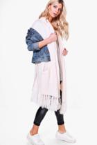 Boohoo Violet Hooded Tassel Shawl Pink