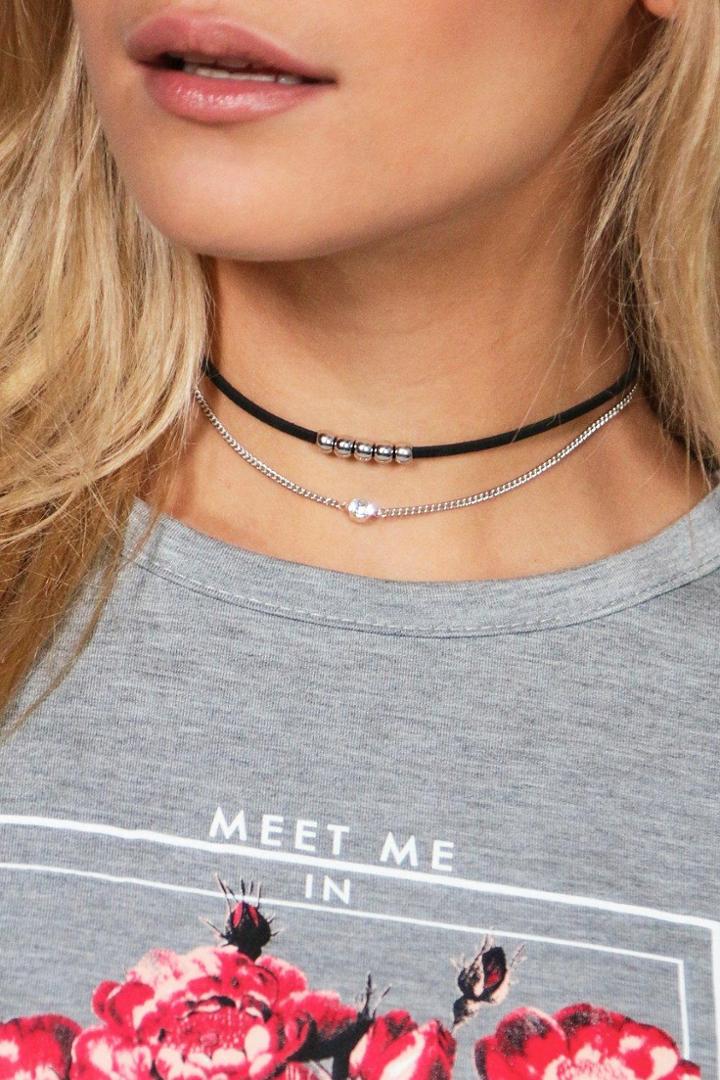 Boohoo Eva Skinny Cord & Layered Chain Choker Silver