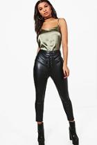 Boohoo Rhea Lace Up Stretch Leather Look Skinny Trousers