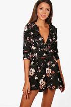 Boohoo Tall Daisy Floral Ruffle Playsuit
