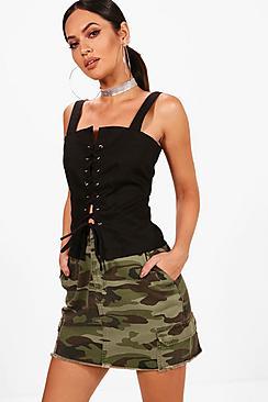 Boohoo Ella Lace Up Woven Corset