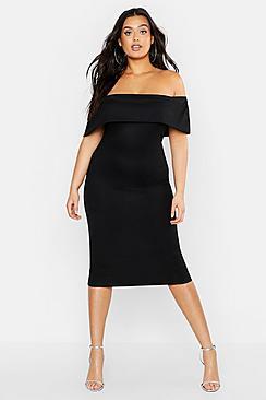 Boohoo Plus Off Shoulder Rib Midi Dress