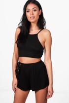 Boohoo Amelia Strappy Crop & Shorts Co-ord Set Black