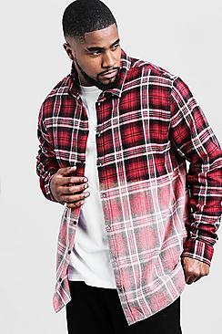 Boohoo Big And Tall Longline Check Shirt With Bleach Dye