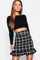 Boohoo Petite Grid Check Frill Hem Mini Skirt