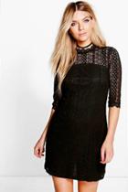 Boohoo Titania Lace High Neck Shift Dress Black