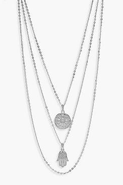 Boohoo Emily Layered Horoscope And Hamsa Hand Necklace