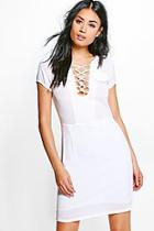 Boohoo Elenora Lace Up Front Shift Dress