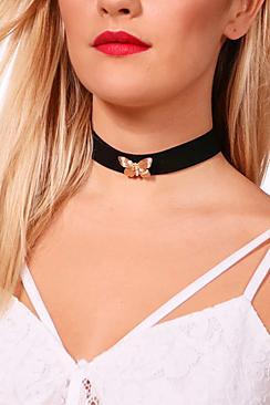 Boohoo Kellie Butterfly Charm Choker