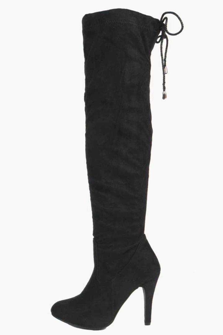 Boohoo Isla Stretch Over Knee Pointed Boot Black