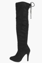 Boohoo Isla Stretch Over Knee Pointed Boot Black