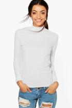 Boohoo Tall Marian Ribbed Roll Neck Top White