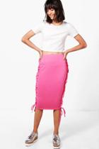 Boohoo Layla Rouched Side Loopback Midi Skirt Pink