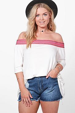 Boohoo Plus Eliza Neon Trim Off The Shoulder Top