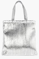 Boohoo Aleena Plisse Effect Metallic Shopper Bag Silver