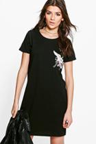 Boohoo Karrueche Embroidered T-shirt Dress Black