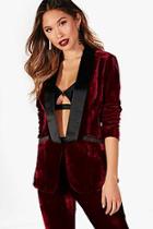 Boohoo Layla Tailored Velvet Tux Suit Trouser