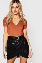 Boohoo Petite Faux Leather Tulip Skirt With Western Belt
