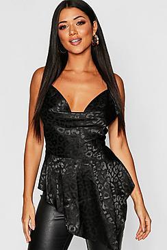 Boohoo Premium Jacquard Satin Leopard Asymmetric Cami