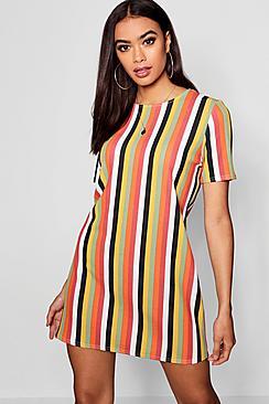 Boohoo Tonal Stripe Short Sleeve Shift Dress