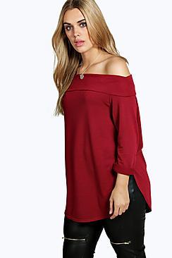 Boohoo Plus Leanne Bardot Long Sleeve Knitted Top