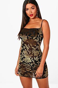 Boohoo Michelle Devore Cowl Neck Bodycon Dress