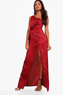 Boohoo Rosie Satin One Shoulder Ruched Maxi Dress