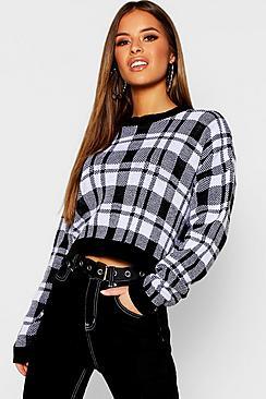 Boohoo Petite Check Crop Jumper