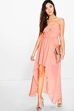 Boohoo Bella Chiffon Pleat Detail Bandeau Dip Hem Dress