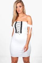 Boohoo Plus Eva Off The Shoulder Corset Bodycon Dress White